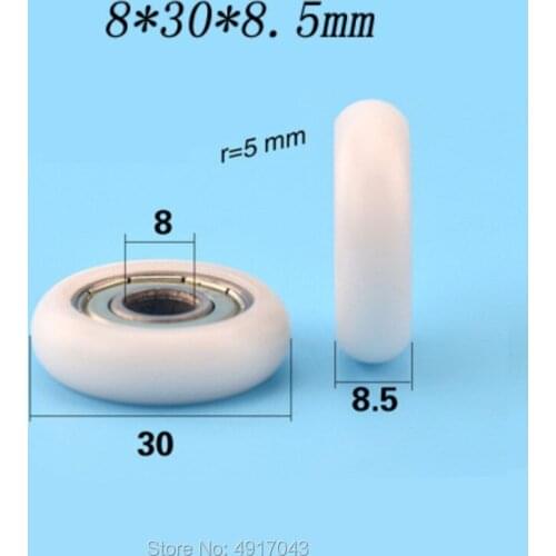 Free shipping 10 pcs 8*30*8.5mm R type plastic nylon package pulley with bearing 608 for flat Flat roller wheel