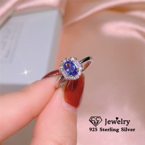 CC Blue Gemstone Opening Rings Adjustable 925 Sterling Silver Fine Jewlry Ring Set Party Accessories Wedding Engagement CC3234