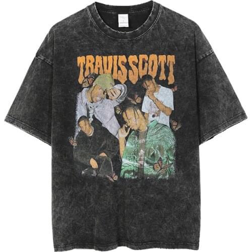 100% Cotton Anime Pain Printed Men T Shirt Travis Scott Retro Washed Short Sleeve Graphic Tees Streetwear Women Tshirt Camisetas