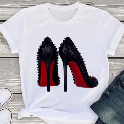 High heels printed T-shirt women 90s hip-hop punk casual T shirt New Summer Harajuku streetwear Tshirt Female Clothes Tops Tee