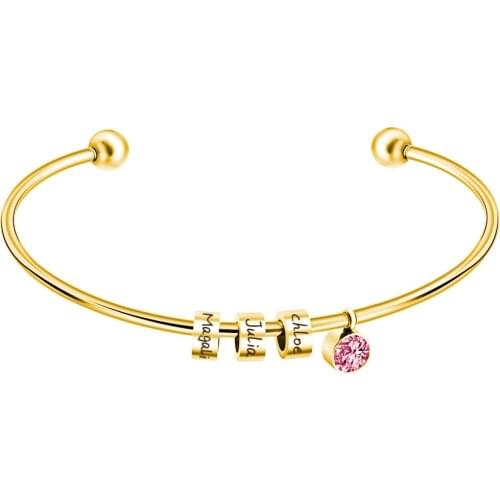 Customized Stainless Steel Engraved Beads Bracelets & Bangles Personalized 12 Birthstone Women Bracelet Family Gift