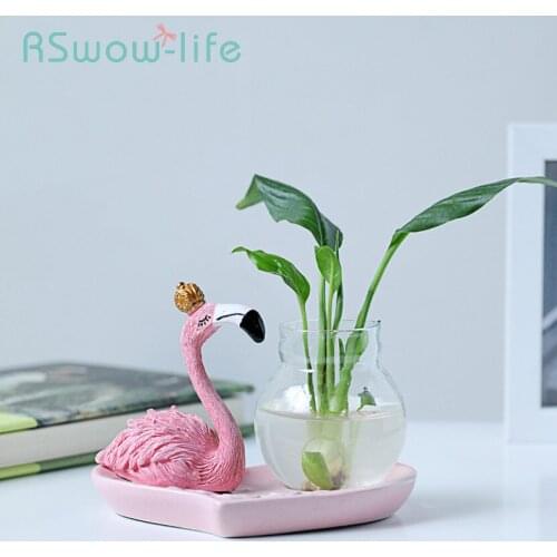 Creative Flamingo Home Decoration Hydroponic Vase Office Desk Decoration Flamingo Glass Flower Arrangement Container