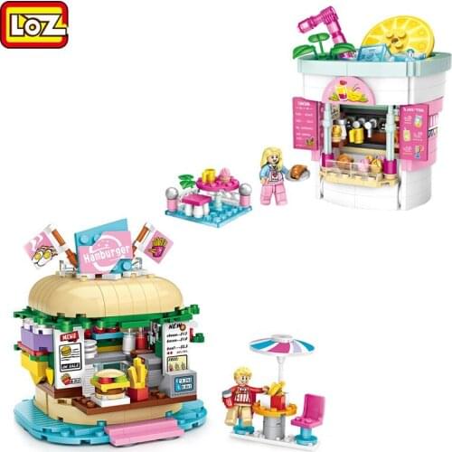 LOZ Blocks Amusement Park Building Bricks Drink Shop Model Hamburger Store Toys For Children juguetes Girls Gifts 1729-1730