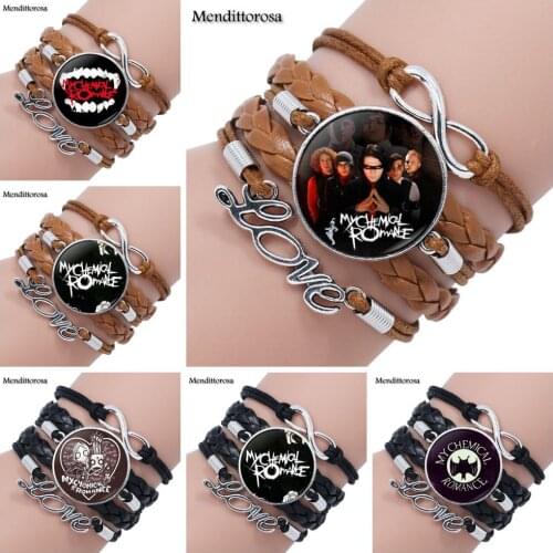 Mendittorosa Multilayer Black/Brown Leather Bracelet Bangle For Women Christmas Gift Rock Band My Chemical Romance