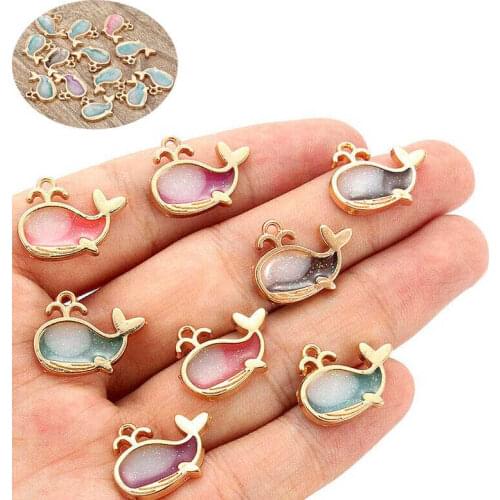 Fashion and creative womens 20 * 15mm beautiful little whale gold powder hollow drop oil gilded shiny DIY jewelry