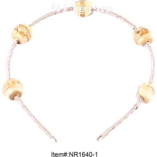 Fashion hair accessories ornament stainless steel metal bamboo root beaded hairband bamboo wood beads hair band