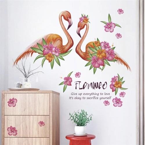 Loving Couple Flamingo Wall Stickers For Office Living Room Bedroom Home Decoration Animal Mural Art Diy Bird Wall Decal