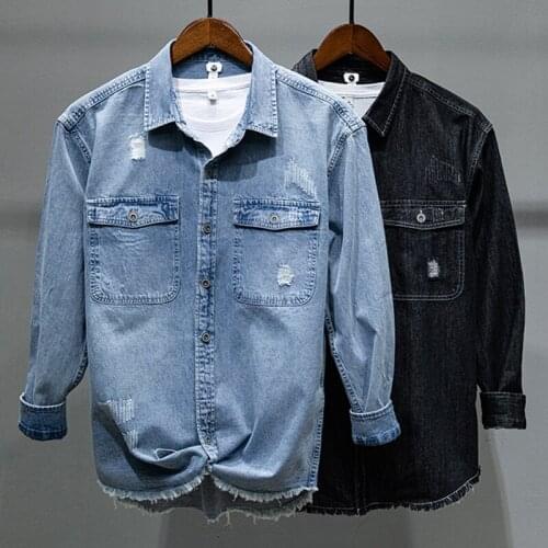 2021 Spring New MenS Cotton Denim Shirt Classic Fashion Business Casual Long Sleeve Shirt Jacket Male High-End Brand Retro Tops