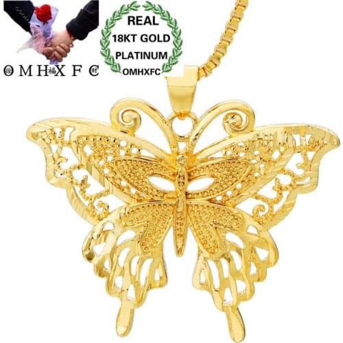 OMHXFC Wholesale European Fashion Woman Unisex Party Birthday Wedding Gift Hollow Butterfly 18KT Real Gold Charm Pendant PN26