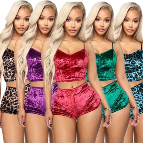 Velvet Leopard Women Sexy Pajamas Set 2PCS Sleepwear Summer Lingerie Soft Ladies Cami Tops Shorts Nightwear Babydoll Pijamas