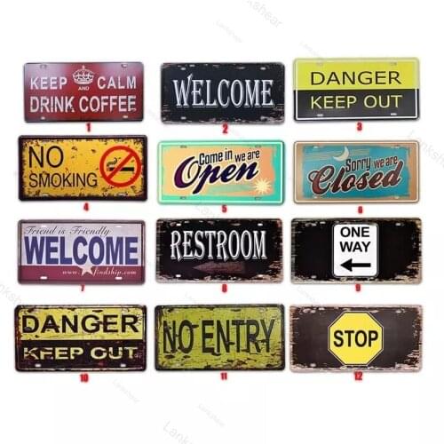 Warning Slogan No Smoking Welcome Open Close Vintage Home Decor Metal Tin Sign Barpubhotel Metal Sign Art Painting Plaque