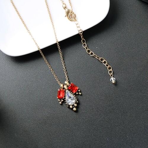 Tear-drop Pendant Necklace Bulk Price Simple Women Jewelry CZ Alloy Thin Chain Daily Charm Red Necklace For Girls Gift