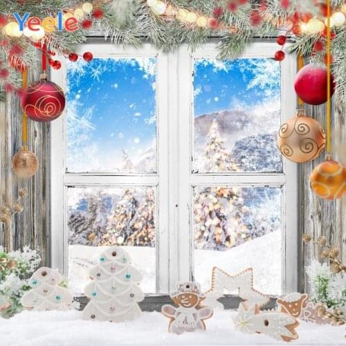 Christmas Backdrop Window Winter Snow Gold Ball Baby Portrait Vinyl Photography Background For Photo Studio Photophone Shoot