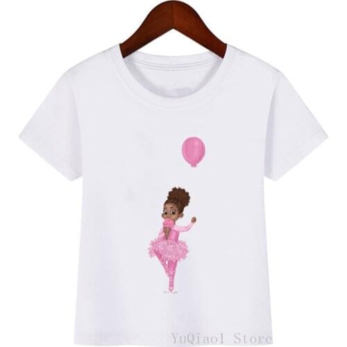 Pink Little black girl eating ice cream print t shirt girl Melanin Poppin Ballet dance shirt kid kawaii clothes white t-shirt