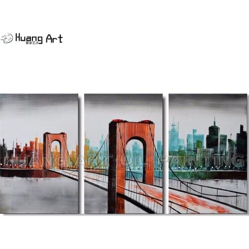 Hand-painted Abstract Knife Landscape Group of Oil Paintings on Canvas Modern Golden Gate Bridge Oil Painting for Decoration