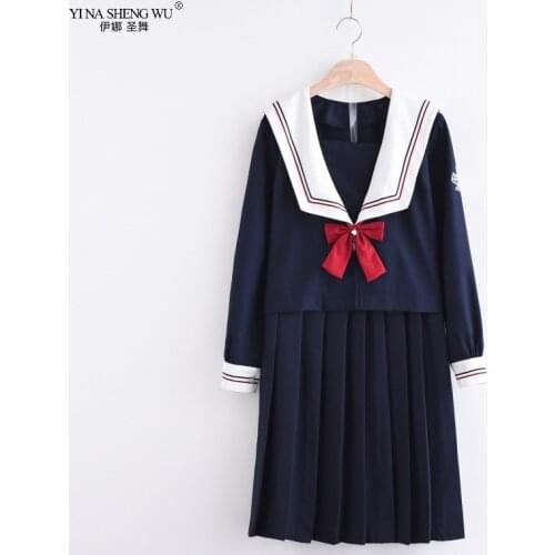 School JK Uniform Pleated Skirt Set Sailor Suit Anime Costumes Japan Students Short Long Sleeve Cosplay School Girls Navy Blue
