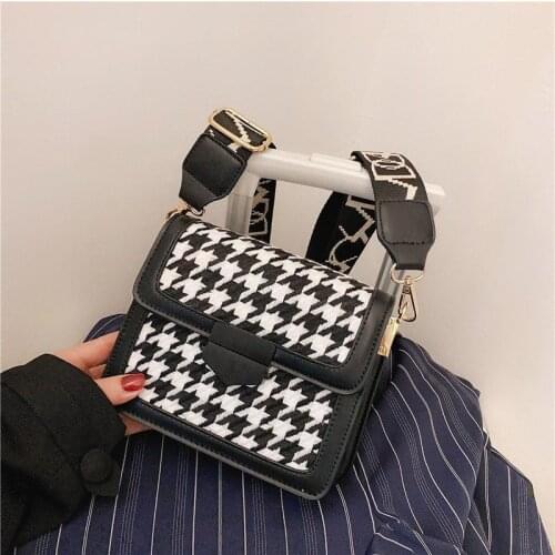 Crossbody Bag Women Handbag Purse Shoulder Bag Female Designer Simple Retro Fashion 2021 New PU Leather All-match Houndstooth