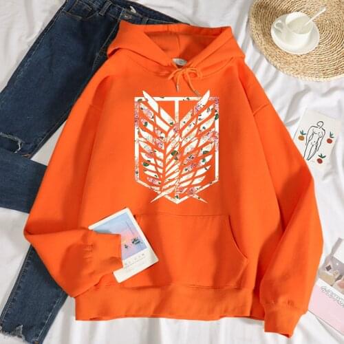 Attack On Titan Anime Rose Wings Print Hoody Women Autumn Casual Sweatshirt Fashion Loose Autumn Hooded Vintage Fleece Tops Male