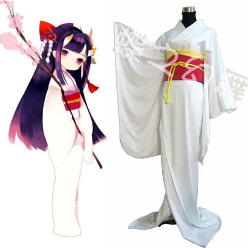 Japanese Anime Traditional Women White Furisode Kimono Cosplay Costume Set