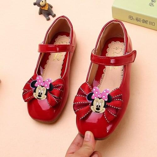 Disney Minnie girl princess leather shoes 2021 new spring and autumn single shoes square toe non-slip small leather shoes casual