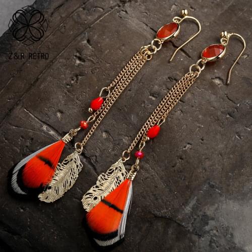 Dangling Earrings Feather Hanging Pendientes Womens Vintage Fashion Drop Jewelry Suspension Decoration Long Colourful Presents