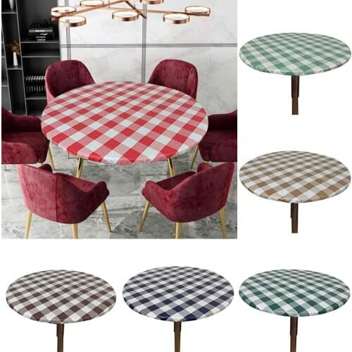 Waterproof Non-slip Round Table Cover Classic Plaid Pattern Table Cloth 60-140cm
