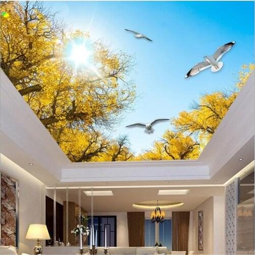 Wellyu Custom wallpaper 3d обои blue sky white clouds maple white pigeons sunshine zenith wall painting living room 3d wallpaper