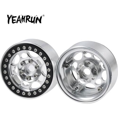 YEAHRUN 4pcs silver&black Metal Wheel Rims 1.9inch Beadlock Wheels Rims for 1/10 Axial SCX10 CC01 D90 D110 Wheel Hub Parts