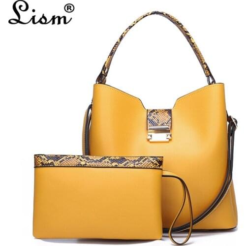 Womens bag high-quality luxury stitching 2-piece set large-capacity bucket bag simple handbag 4 color