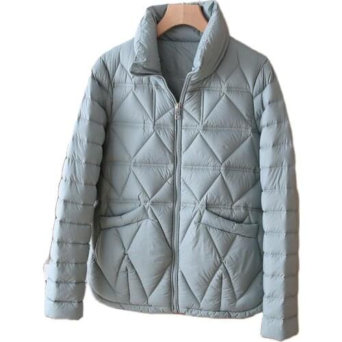 Womens Winter Lightweight White Duck Down Jacket Stand Collar Solid Short Coat Ladies Slim Down Jackets Parka Female Outerwear