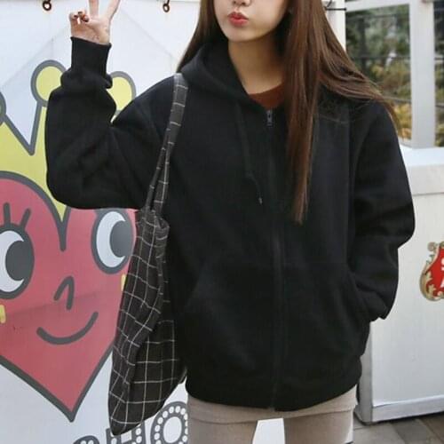 Womens Hooded Sweater with 2 Pockets Solid Color Long Sleeved Zipper Design Loose Casual Winter Clothes d88