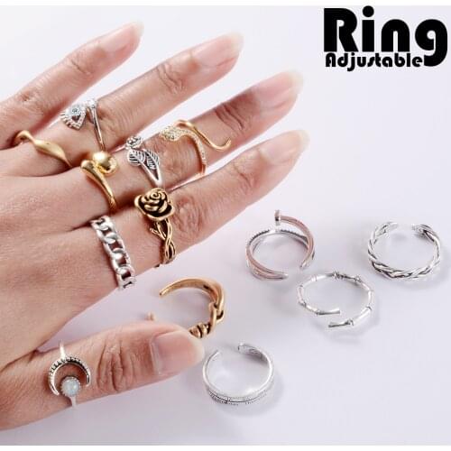 New Fashion Moon Star Rose Eye Open Punk Finger Rings for Women Adjustable Silver Color Wedding Ring Jewelry Girl Gifts