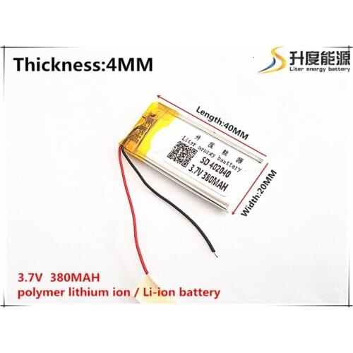 1pcs [SD] 3.7V,380mAH,[402040] Polymer lithium ion / Li-ion battery for TOY,POWER BANK,GPS,mp3,mp4,cell phone,speaker