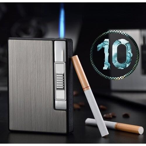10pcs moisture-proof automatic Straight-through cigarette case inflatable integrated aluminum lighter smoke accessories for weed