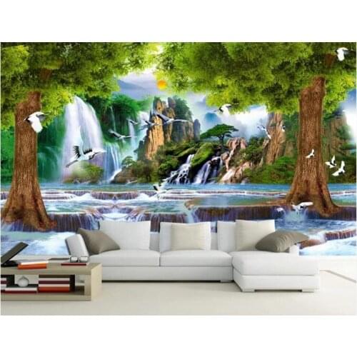 3d wallpaper high-end custom mural non-woven wall sticker 3 d Crane waterfall tree painting photo 3d wall room murals wallpaper