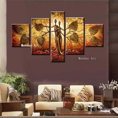 5Pcs Hand painted large Abstract Oil Painting On Canvas tree painting gray Wall canvas picture for living room Home Decoration