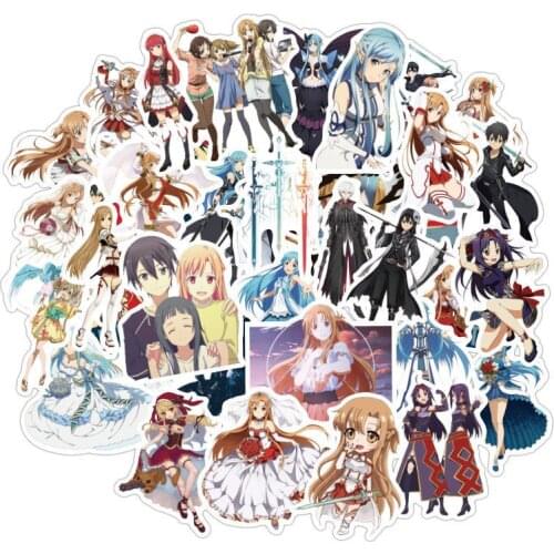 50pcs Anime Sword Art Online Stickers Yuuki Asuna Anime Sticker For Laptop Suitcase Skateboard Fridge Bicycle Luggage Cars DIY