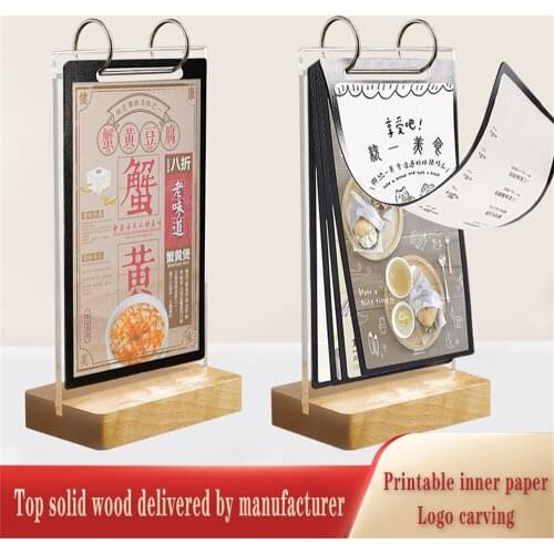 Acrylic Display Stand Solid Wood Flip Board Activity Page Hotel Order Meal Promotional Furnishing Supplies Dining Menu