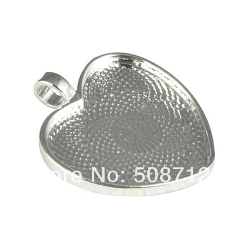 Free Ship!!! 30pcs1inch (25mm) heart glass pendant setting, pendant blank, pendant trays -Silver Plated