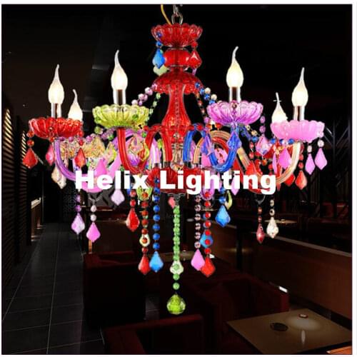 Free Shipping D72cm 8L Colorful Tiffany Crystal Chandelier LED Candelabro for Coffee Shop Bar Kid LED Crystal Chandelier Lamp