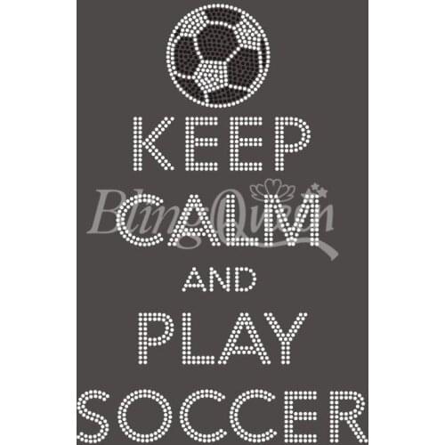 BlingQueen 25PCS/LOT Korean Rhinestone Transfers Keep Calm and Play Soccer Design