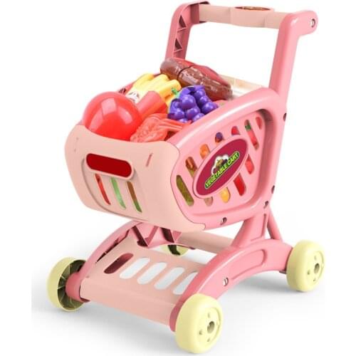 Childrens Simulation Supermarket Large Shopping Cart Toy Trolley Cut Fruits Vegetables Boys Girls