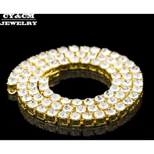 CY&CM 8mm HipHop Punk Mens Necklace Fashion Jewelry Gold Silver Color Iced Out Bling 1 Row Rhinestone Crystal Long Chain 30"