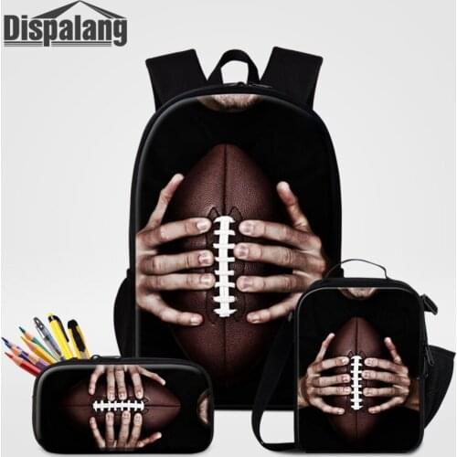 Dispalang 3 Pcs Ball Pattern Backpack Rugbys Footballs Prints School Bags for Boys Lunch Box Pencilbox School Office Stationery