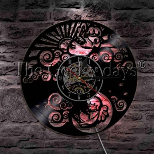 Twins Baby Angels Wall Watch Decorative Lighting Sleeping Little Angels Vinyl Record Wall Clock Sleepy Light