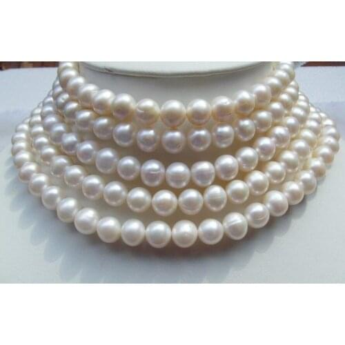 ELEGANT 100" AAA 9-10MM ROUND SOUTH SEA WHITE PEARL NECKLACE new YELLOW GOLD