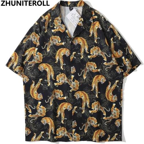 2021 Tiger Animal Print Hawaiian Beach Shirts Hip Hop Button Shirt Mens Fashion Short Sleeve Teachwear Holiday Party Blouse Tops
