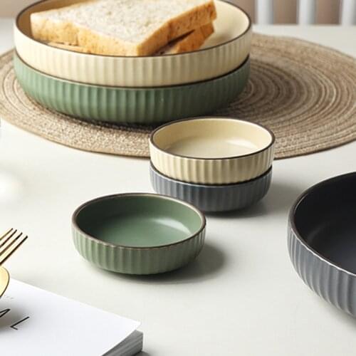 3 Pcs/Set Ceramic Sauce Dish Round Matte Embossed Stripes Colored Glazed Solid Color Japanese Sushi Cold Dishes CZY160001