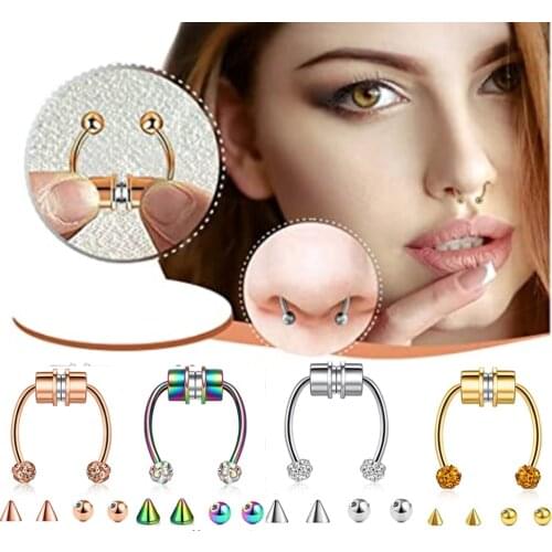 Crystal Ball Fake Nose Ring Alloy Nose Piercing Hoop Septum Rings For Women Jewelry Gifts Fashion Magnetic Fake Piercing