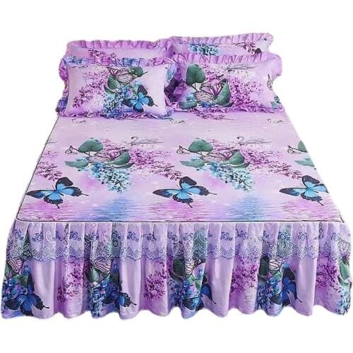 3 Pcs Bed Set Butterfly Bedsheets Queen King Twin Size Flat Sheet 1 Pc Bed Sheet + 2 Pillowcase Linen Flat Sheet Bed Skirt
